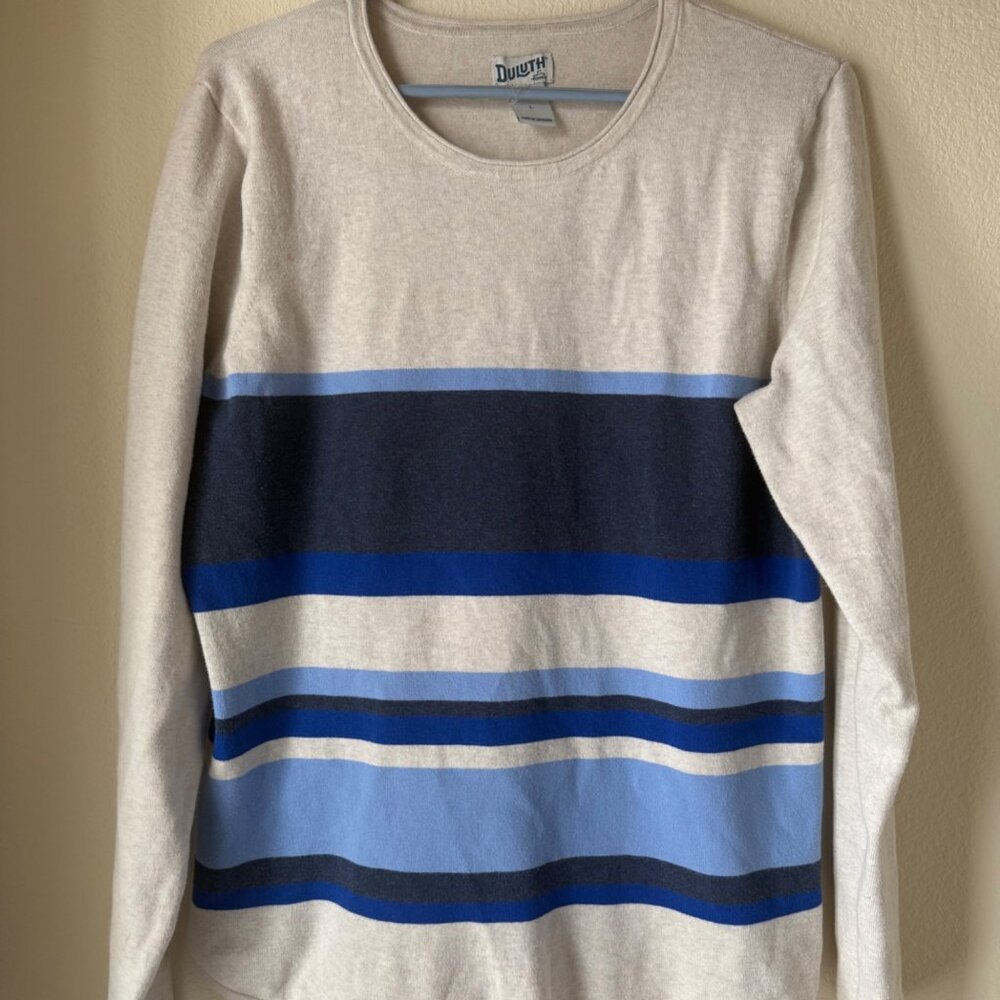 Duluth Women’s Striped Long sleeve Sweater, Blue, Large